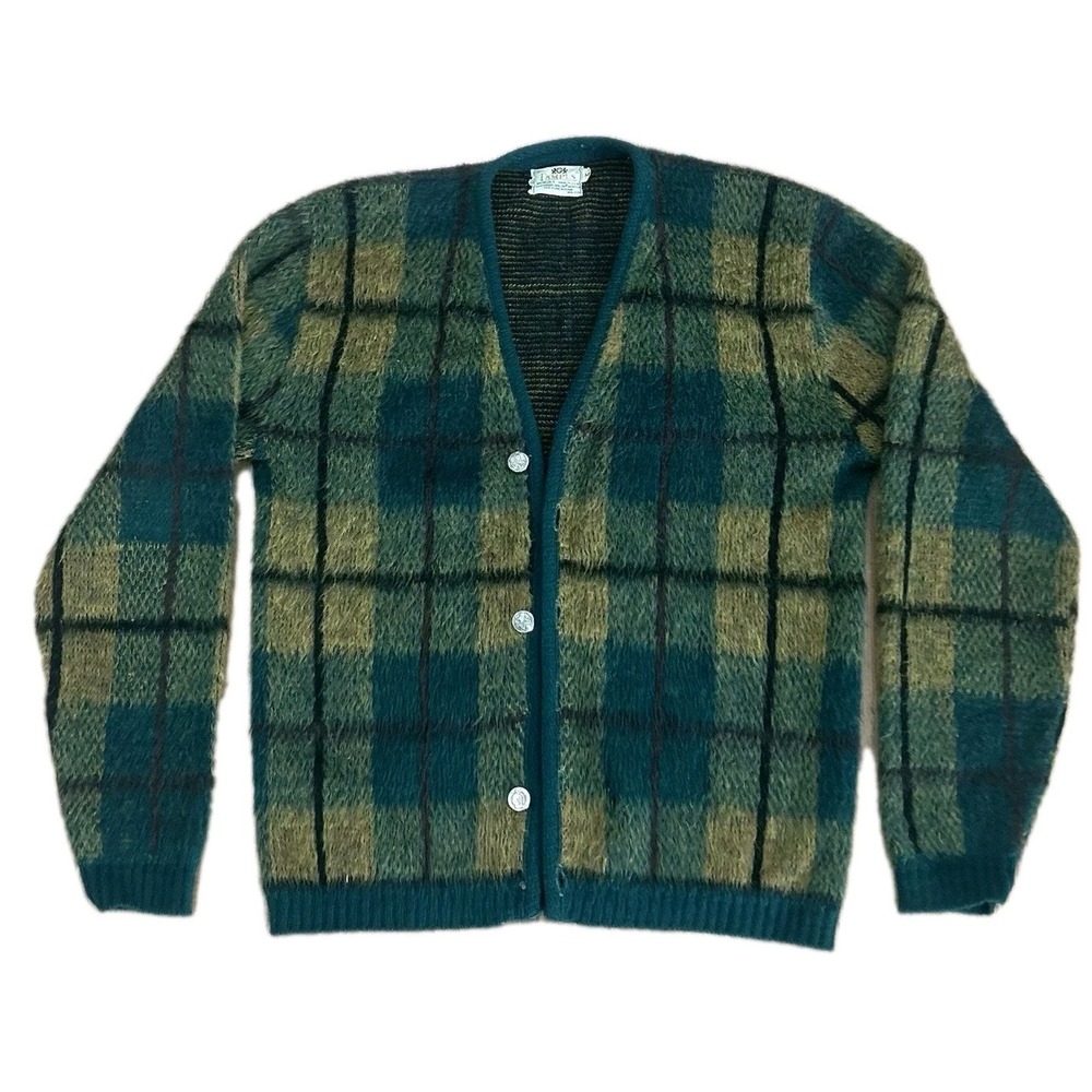 True Vintage Campus Orlon Mohair Cardigan Sweater Cobain Fuzzy RARE 50s 60s